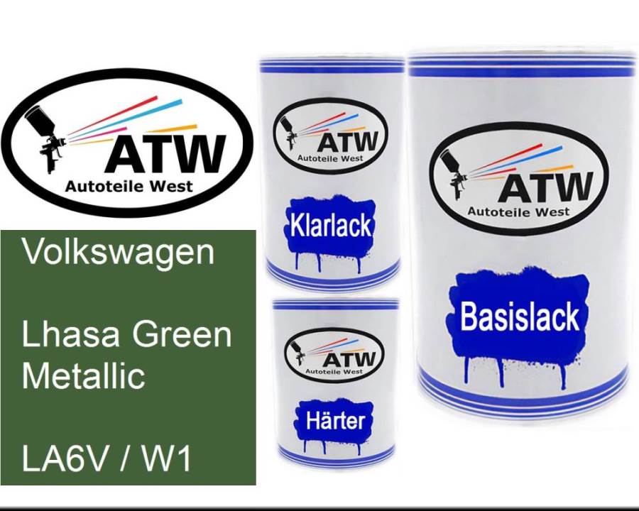 Volkswagen, Lhasa Green Metallic, LA6V / W1: 500ml Lackdose + 500ml Klarlack + 250ml Härter - Set, von ATW Autoteile West.